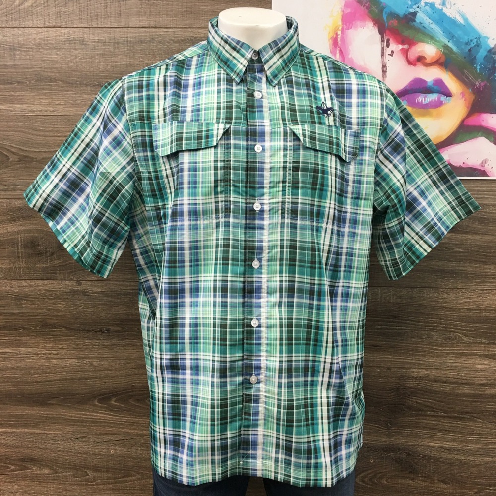 Boy Scouts of America Plaid‎ Fishing Shirt Vented Short Sleeve Adult XL